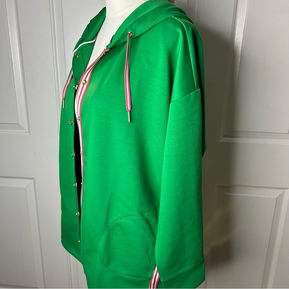 Isaac Mizrahi Live! Regular Clubhouse Scuba Knit Snap Front Tunic w/ Hood - Picture 5 of 9